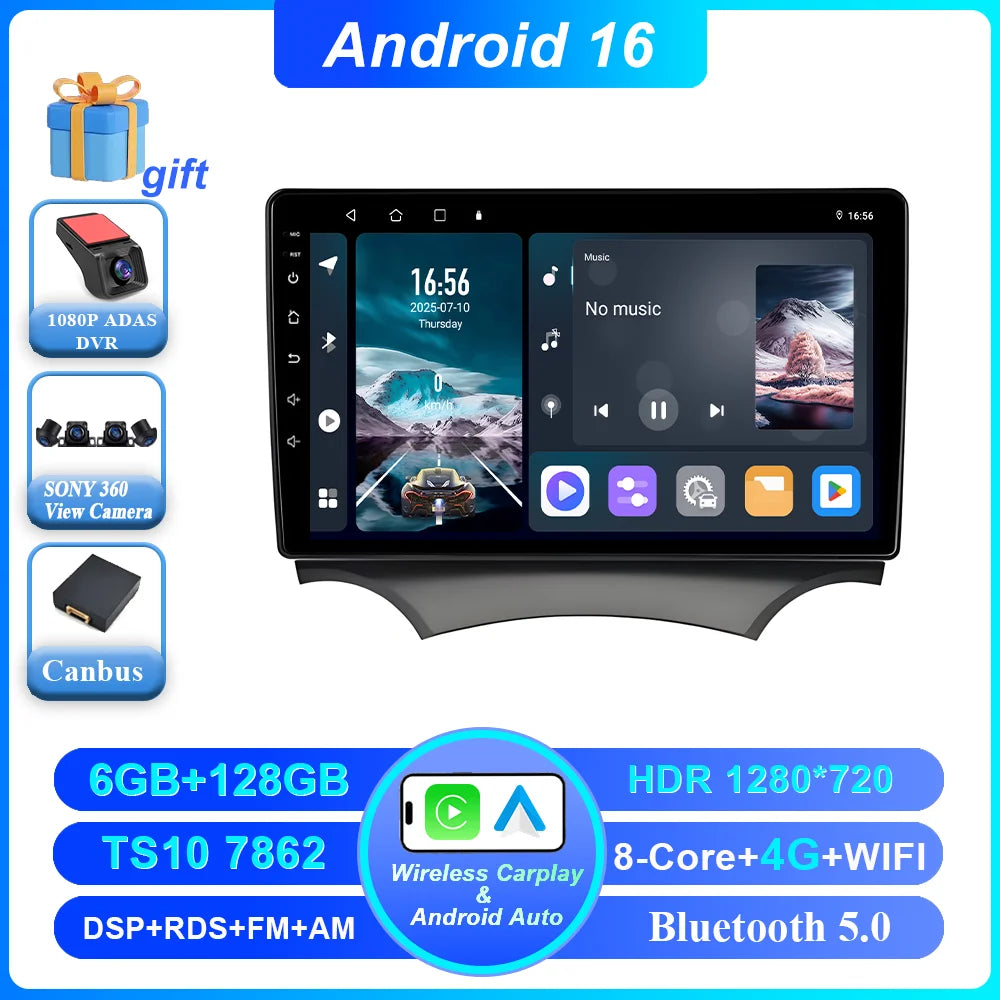 Android 16 Carplay For Ford Ka 2008 - 2014 Auto Radio Stereo Car Multimedia Video Player GPS Navigation QLED Touch Screen 4G DSP CM World