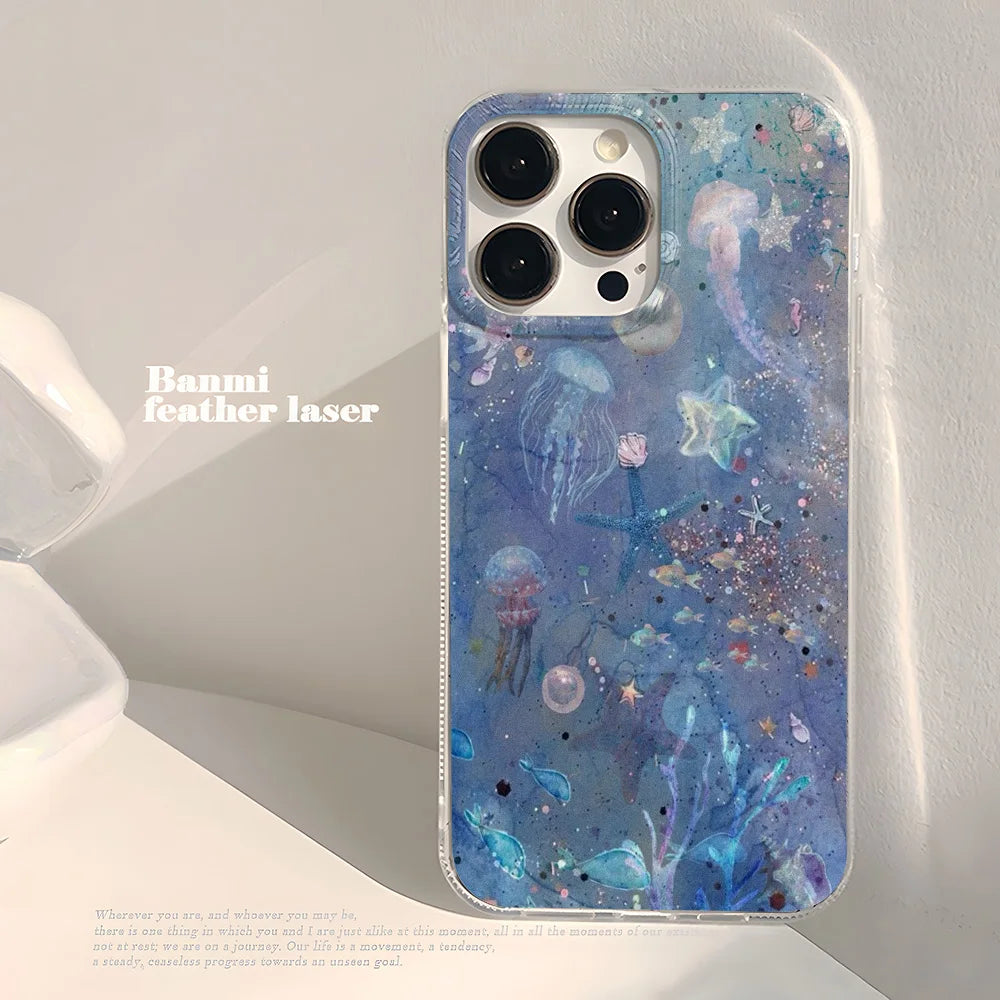 Luxury IMD Phone Case For iPhone 17 Pro Max 18 16  13 11 15 12 14 Plus Air 16promax 17promax Hard Plastic Fish Painted Cover