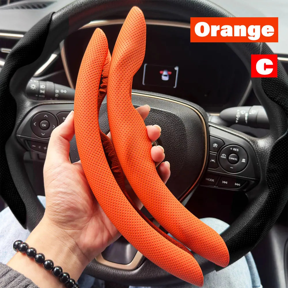 2PCS Car Steering Wheel Covers Booster Micro Fiber Leather Auto Interior Decorative Accessories Glossy Carbon Fiber Looking CM World