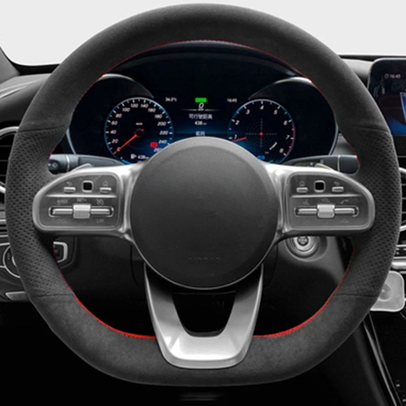 Anti-Slip  Black Suede Braid Car Steering Wheel Cover For Mercedes-Benz S-Class W222 GLC A-Class W177 C-Class W205 E-Class W213 CM World