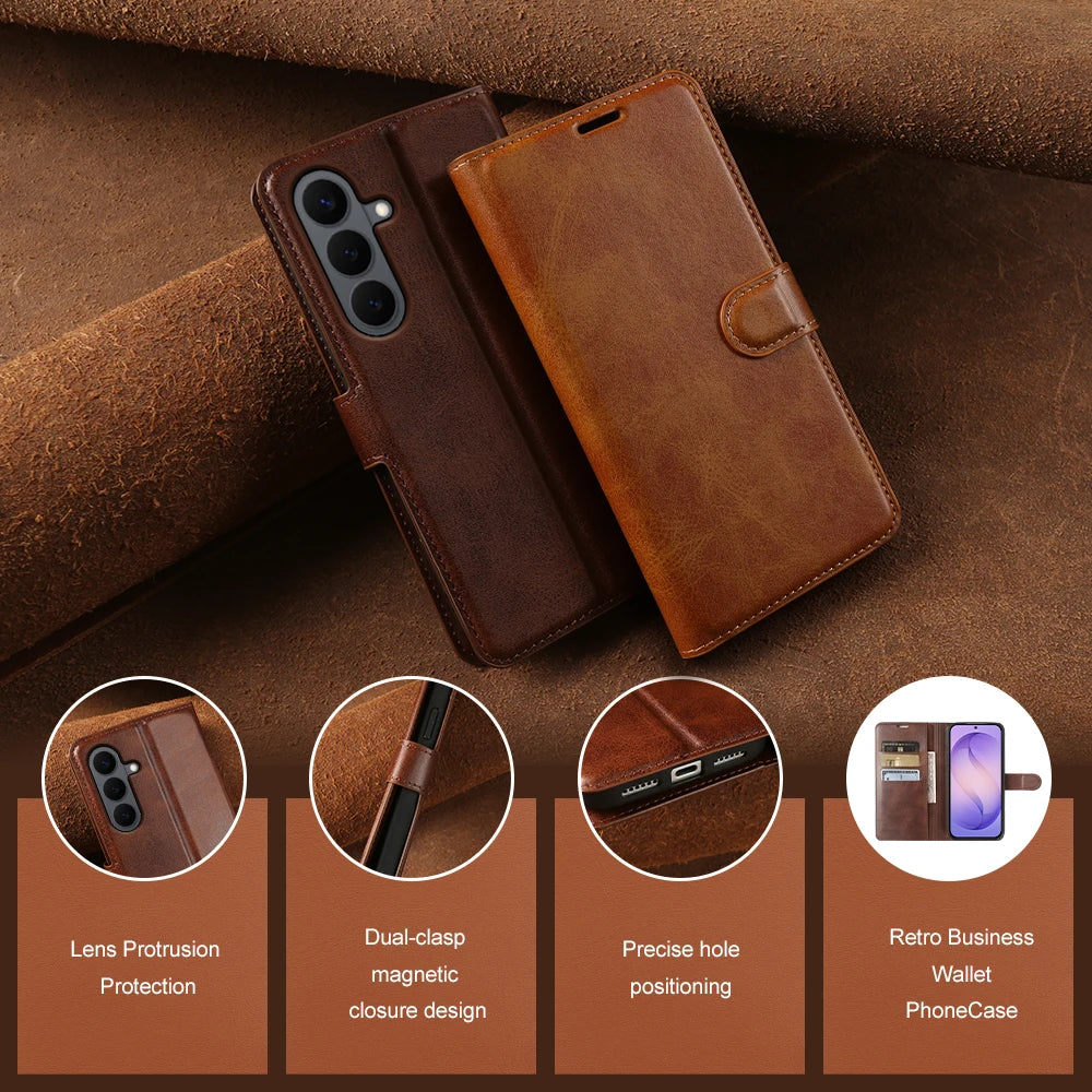 Phone Leather Case For Samsung Galaxy S26 Plus S25 S24 FE S23 S22 S21 Ultra A55 A26 A36 A16 M36 A27 A37 A57 A17 Flip Case Cover