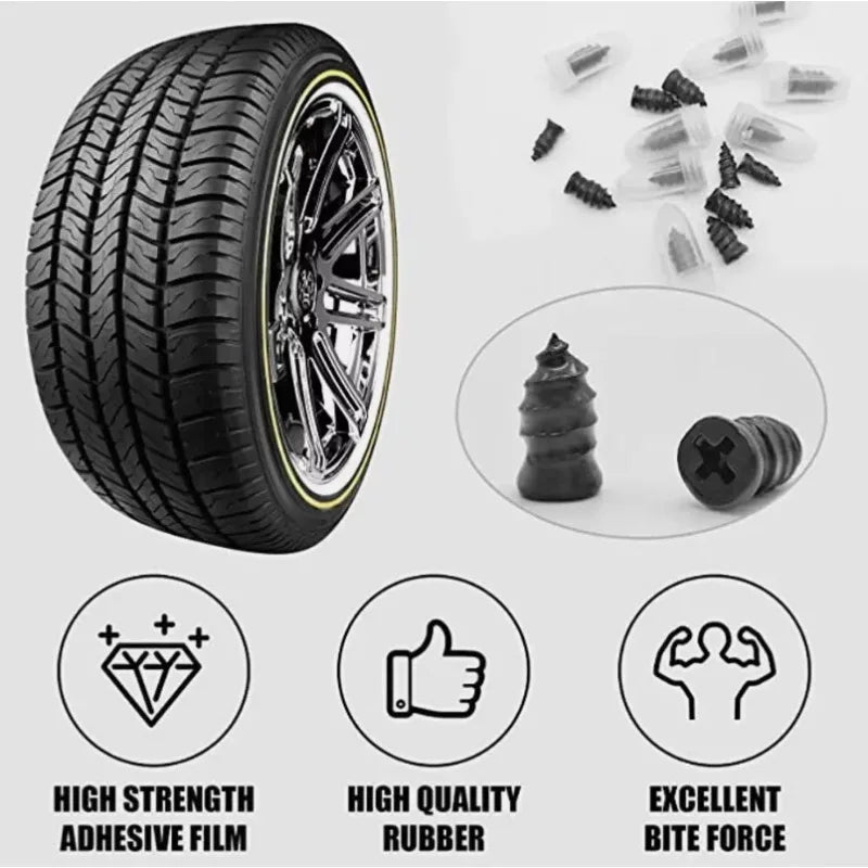 Universal Tubeless Tyre Repair Kit with Screwdriver Storage Box Rubber Nails for Car Truck Motorcycle Bike DIY Flat Fix
