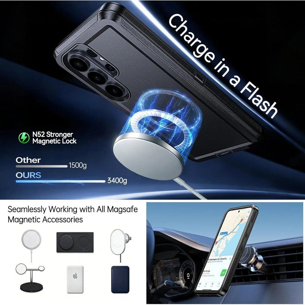 Military Armor OTT For Magsafe Charge Case For Samsung S26 Ultra S25 S24 S23 S22 Plus FE Edge Hard PC+TPU Clip Bracket  Cover