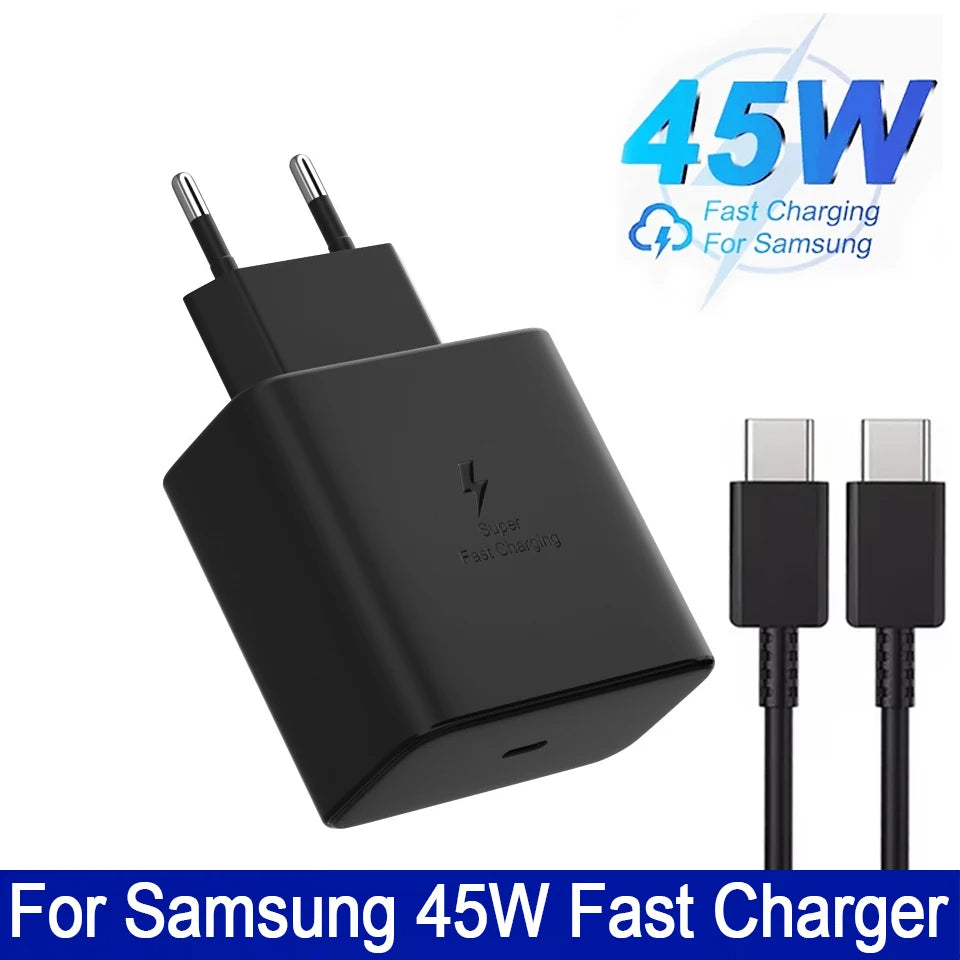 Samsung 45w Super Fast Charger PD Adapter EU US Type C Cargador For Galaxy S26 S25 FE S24 Ultra S23 Plus A55 A56 M55 Tab S11 S10 Car Mobile World