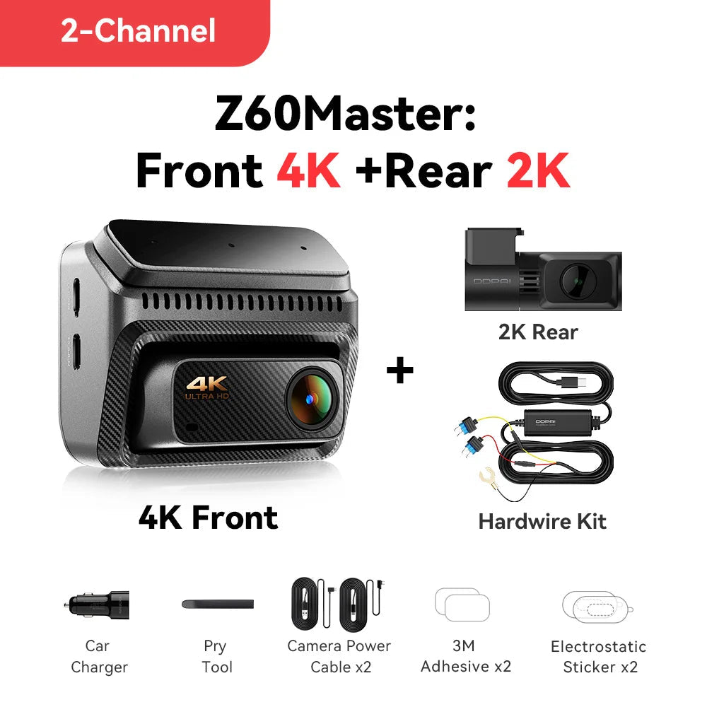 【New】DDPAI Z60Master Dual Dash Cam 4K+2K 2/3 Channel Front and Rear HDR Night Vision WiFi6 GPS ADAS Dash Camera DVR Car Dashcam Car Mobile World