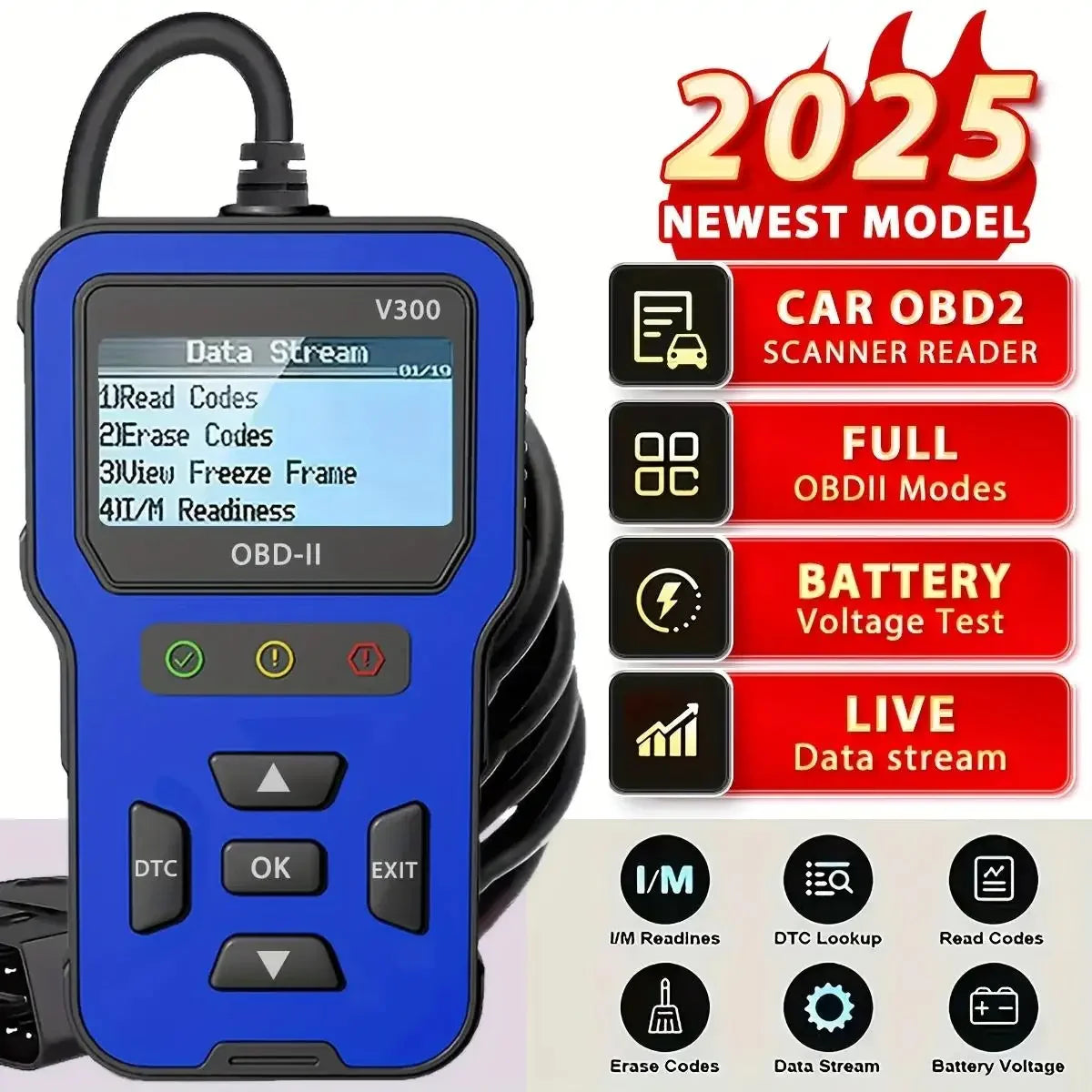 2025 Newest Model OBD2 Scanner Diagnostic Tool - Complete Fault Code Reader, Clear Error Codes, Data Stream, I/M Readiness Car Mobile World