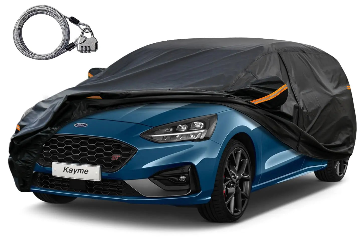 Kayme 210T Lock Zipper Car Cover Waterproof All Weather Sun Uv Rain Protection Outdoor Universal Fit SUV/Sedans/Hatchbacks Car Mobile World