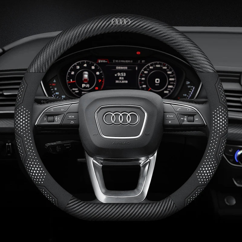 Carbon Fiber Steering Wheel Cover Anti-Slip for Audi SQ5 RSQ5 S3 S4 S5 S6 RS3 RS4 RS5 Q2 Q3 Q5 Q7 Q8 TT A1 A3 A4 A5 A6 A7 A8 CM World