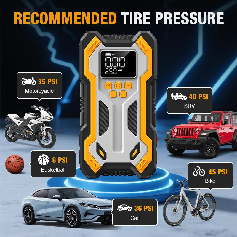 7000A Jump Starter with Air Compressor Portable Car Battery Booster (9.0 Gas/6.5L Diesel) with 160PSI Auto-Shutoff Tire Inflator