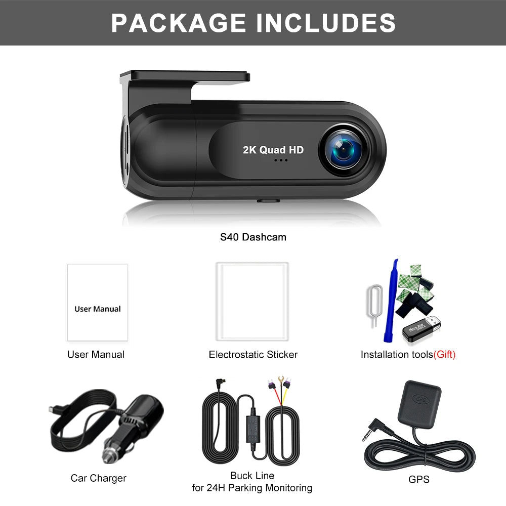 2K 2560*1440P Dash Cam WIFI GPS Car DVR Camera Video Drive Recorder Dashcam Registrar Black Box 24 Hour Monitoring Night Vision Car Mobile World