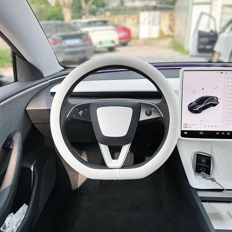 PU Leather Steering Wheel Cover for Tesla Model 3 Y highland Anti Slip Steering Replacement Protect Cover Interior Accessories CM World