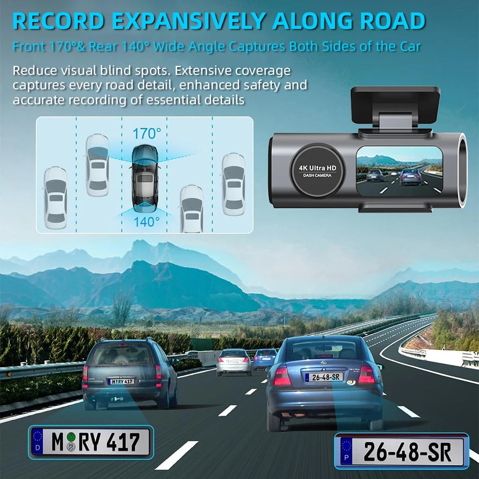 4K Dash Cam Built-in WiFi APP Control HD Night Vision Car Video Recorder Loop Recording G-sensor Car DVR Optional Rear Camera Car Mobile World