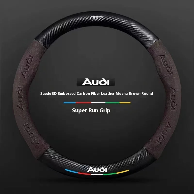 For Audi S3 S4 S5 S6 RS3 RS4 RS5 Q2 Q3 Q5 Q7 Q8 SQ5 TT A3 A4 A5 A6 A7 A8 Car Anti-slip Suede Carbon Fiber Steering Wheel Cover CM World