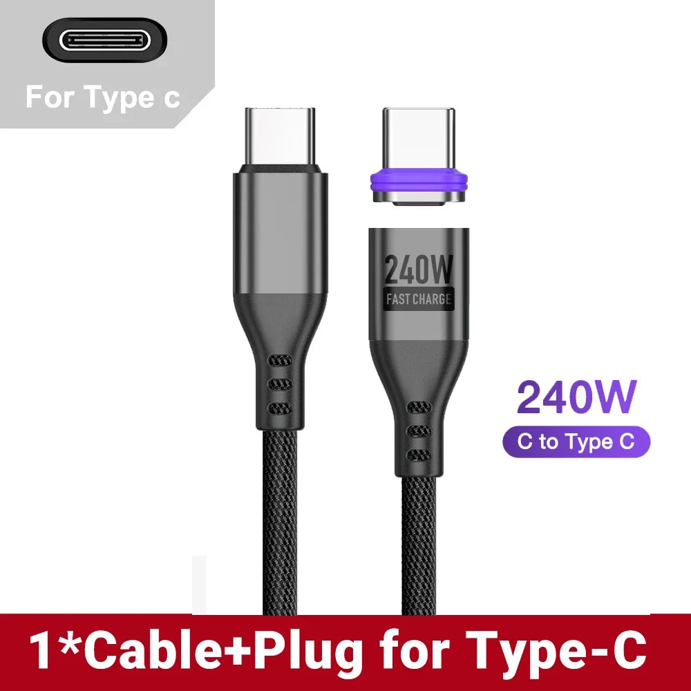 AUFU PD240W Magnetic Type C Cable For Macbook PC 5A Super Fast Charging Magnet USB-C Charger Data Cord For iPhone Samsung Xiaomi