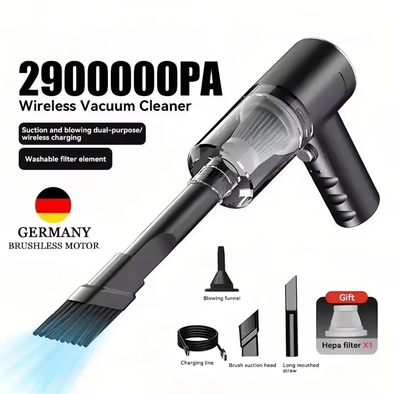 2900000PA Wireless Car Vacuum USB Charging 1200mAh Wet Dry Dual-use Cleaner Cordless Handheld High-power Vacuum Cleaner 2026﻿ Car Mobile World