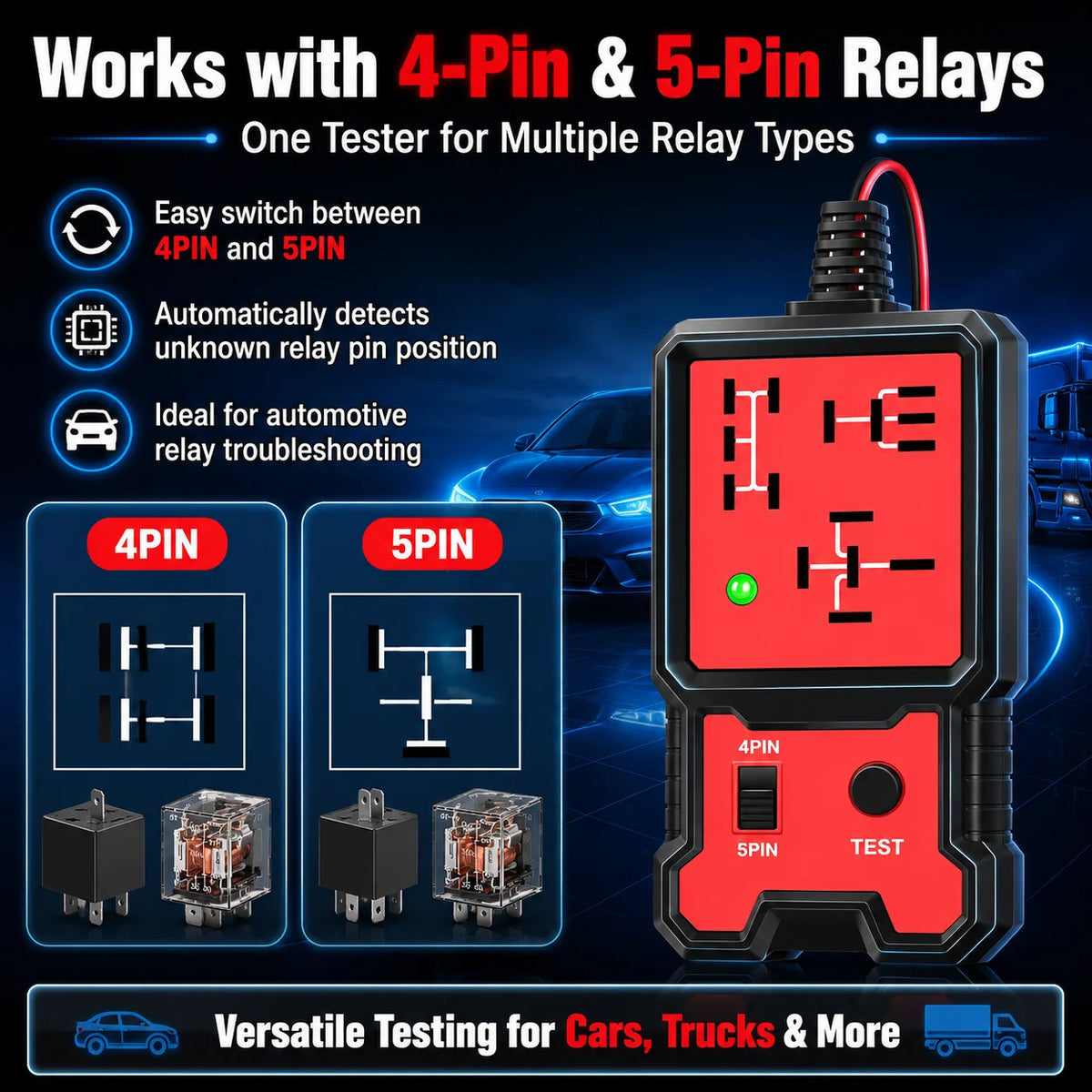 2026 Newest Red Relay Tester 12V Universal Automotive Relay Detector Electronic Car Circuit Tester Battery Checker Auto Repair D