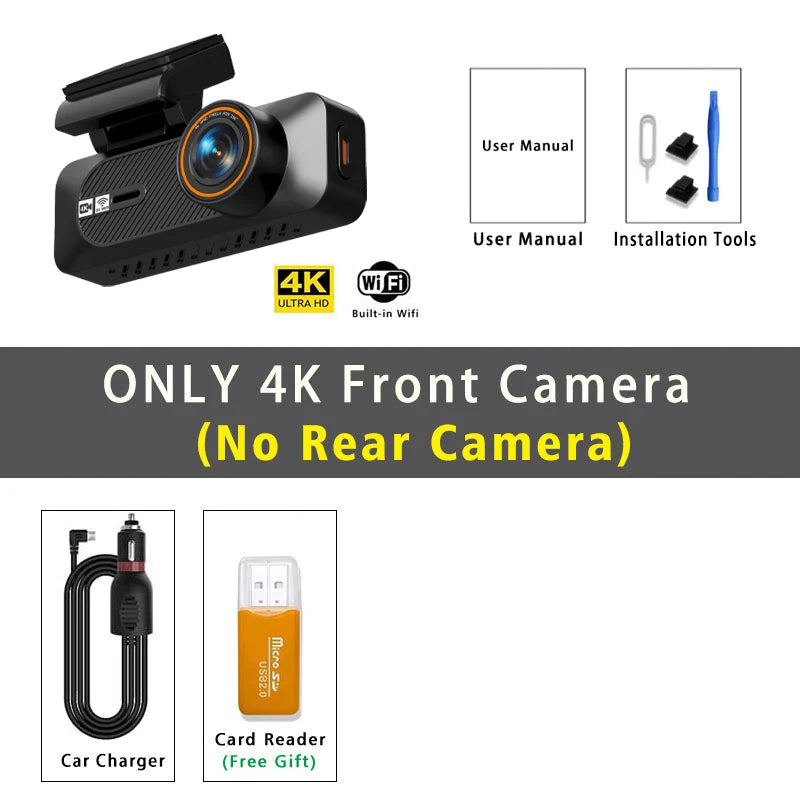 4K 2160P+2.5K 1440P ADAS Dual Lens Car Dash Cam WiFi Connect Front And Rear View Black Box 24H Parking Assistance for Vehicle