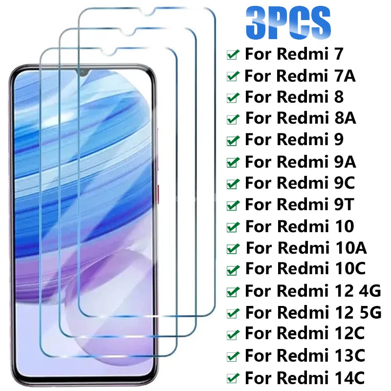 3PCS HD Tempered Glass for Xiaomi Redmi 7 8 9 10 7A 8A 9A 9T 9C 10A 10C Screen Protector For Redmi 12 12C 13C 14C 5G Glass
