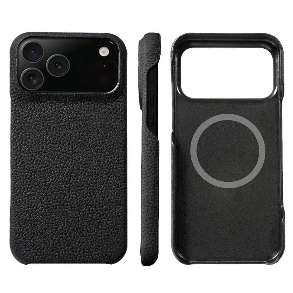 for Magsafe Case for iPhone 17 Air 15 16 Pro Max 17Pro Lychee Natural Cowhide Leather Magnetic Protector Luxury Phone Back Cover Car Mobile World