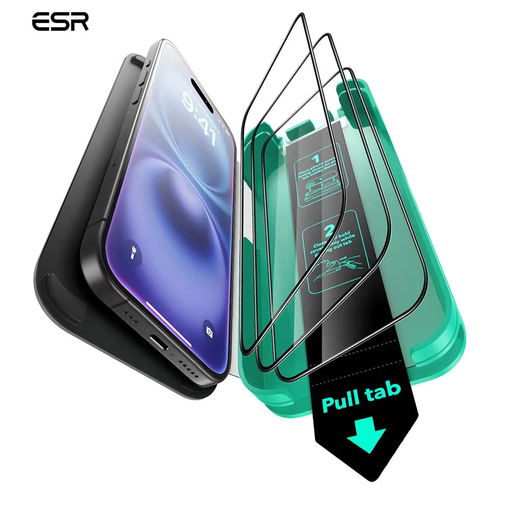 ESR for iPhone 18/17/16/15/14/13/Air Series Tempered Glass Screen Protector HD Clear/Privacy 3PCS Military Grade Screen Firm