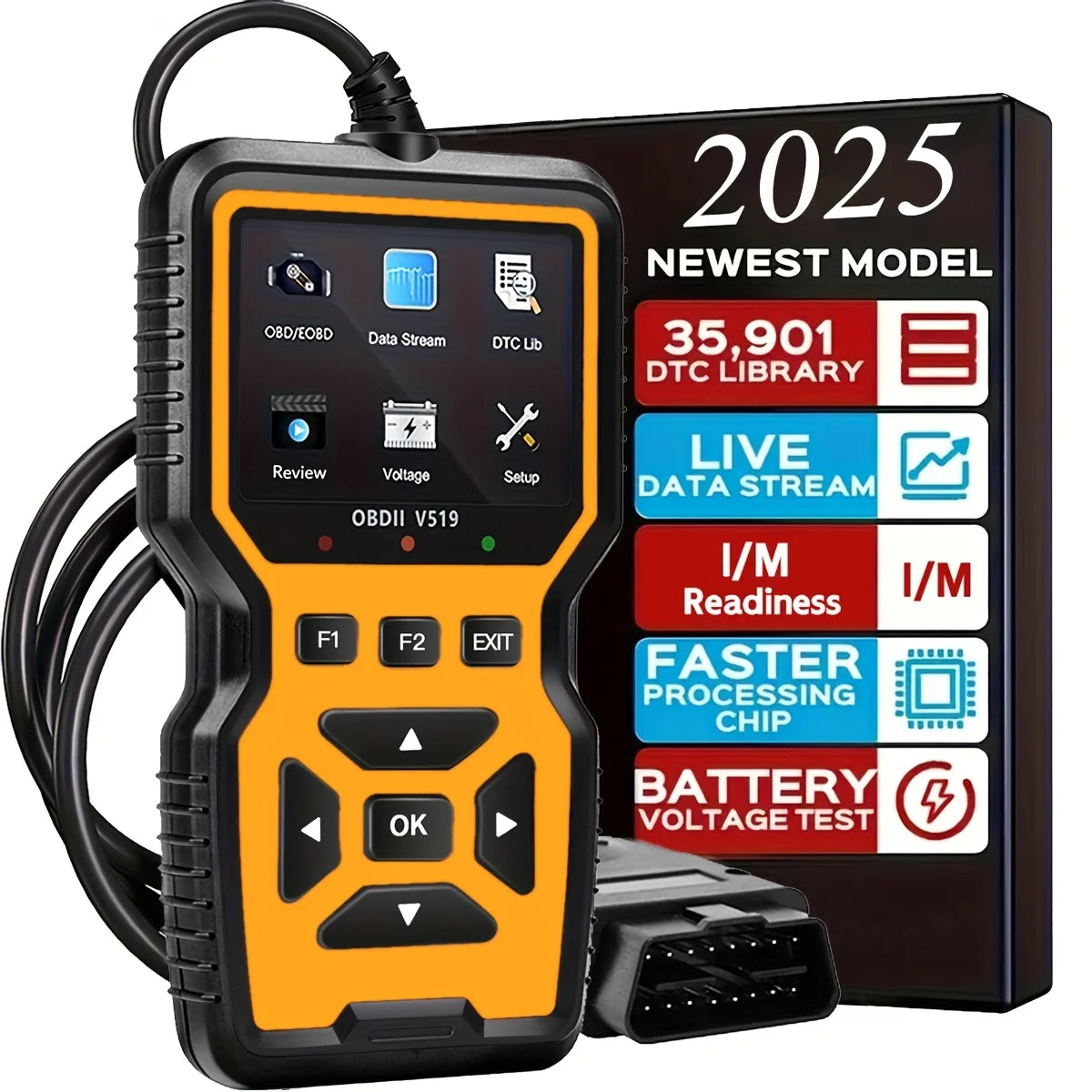 2024 V519 Professional Obd2 Scanner - Usb-Powered Automotive Diagnostic Tool with Real-Time Data Stream, Full-Featured Obd Ii Testing (I/M Ready, Bod2/Eobd), Clears Engine Fault Lights, Reads/Erases Codes for Most Vehicles, A CM World