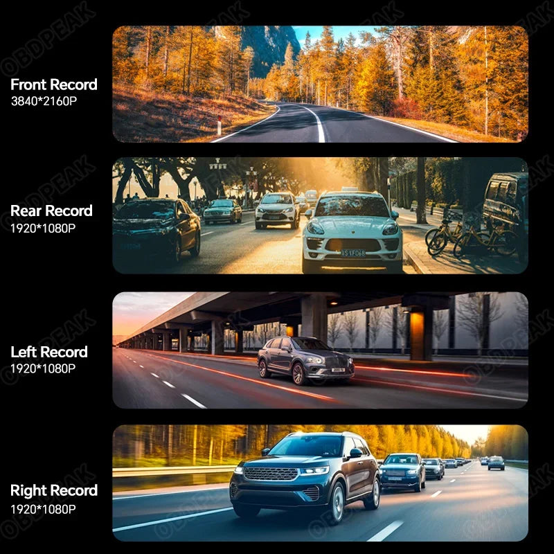 A8 4CH Dash Cam 11.26 Inch 4K WIFI Rear View Mirror 4 Cameras Video Recorder Car DVR Dual Lens ADAS BSD Night Vision 24H Parking