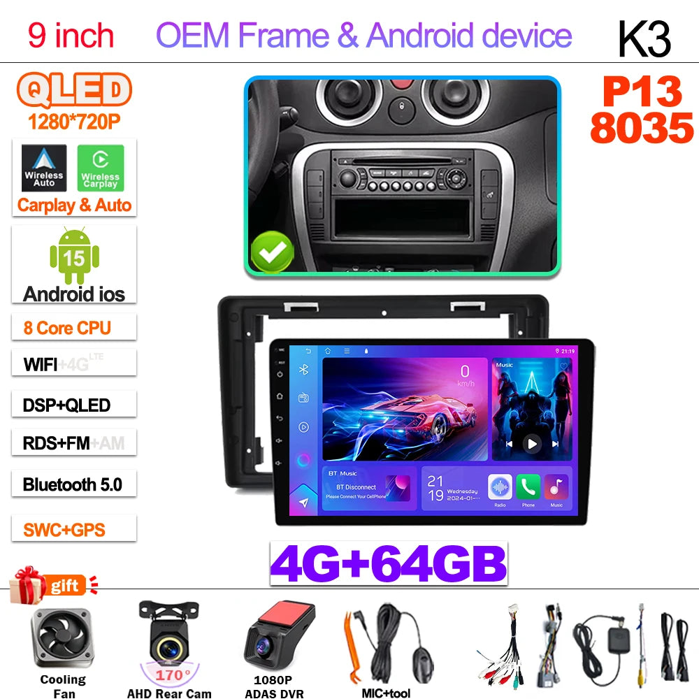 Android 15  Car Radio For Citroen C2 C3 2001 2002 2003 - 2010 Touch Screen Multimedia Video Player Navigation Bluetooth WIFI GPS CM World