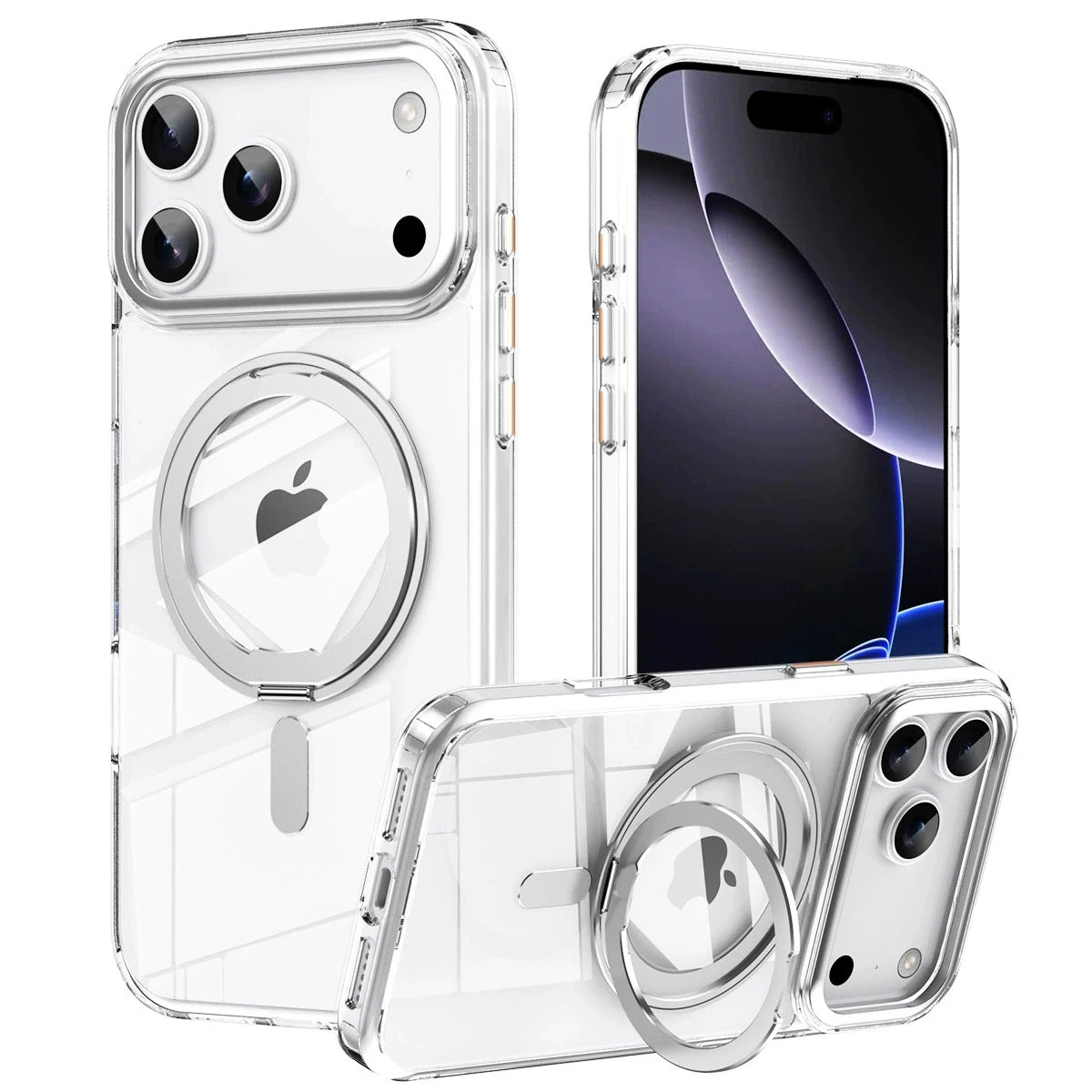 Magnetic 360°Rotation Stand Case for iPhone 17 Pro Max with Ring Holder Translucent Cover For iPhone 17 Pro Case