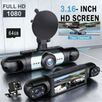4-Channel Dashcam with 3.16-inch 1080P HD Front Camera 720P Front & Rear Cameras File Transfer Function