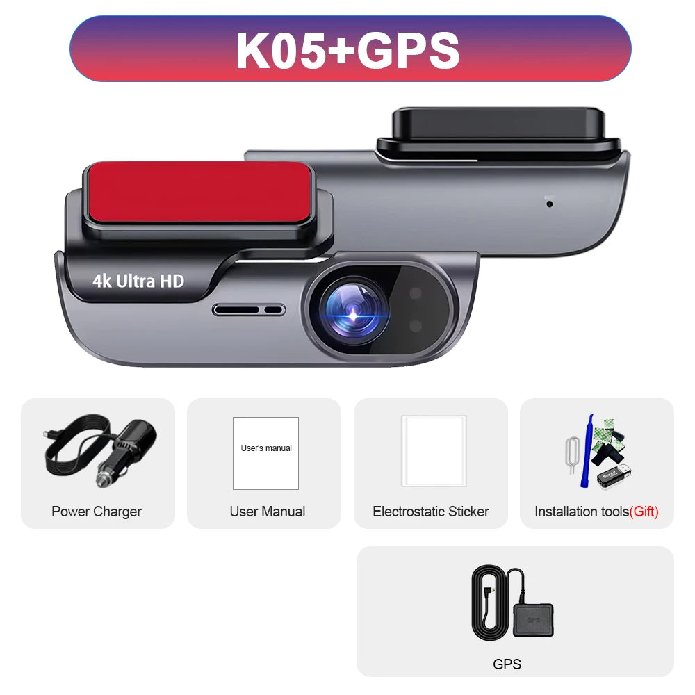 4K UHD Car Dash Camera DVR Night Vision Video Recorder with GPS Wi-Fi 24H Parking Monitoring Support for Vehicle Safety Car Mobile World