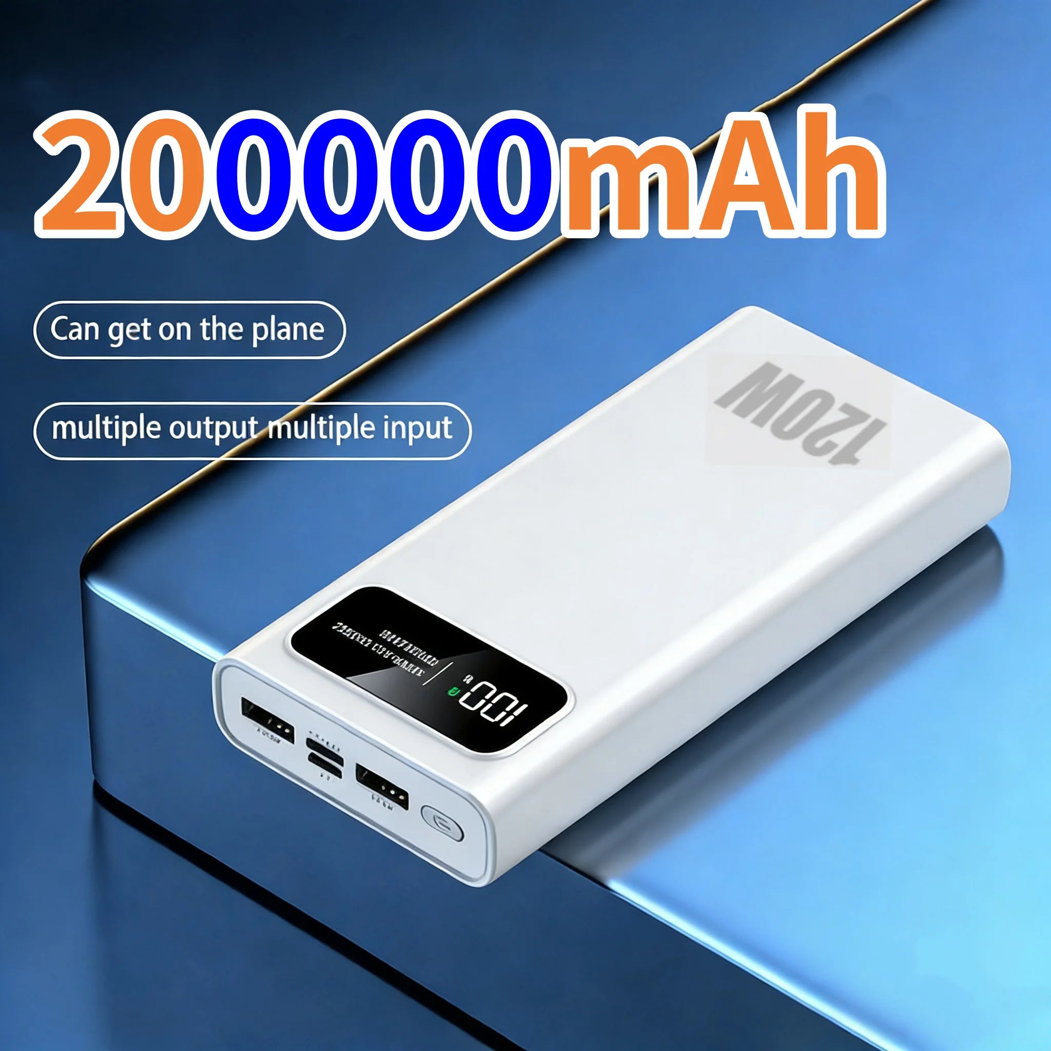120W 200000mAh Power Bank Super Fast Charging Battery High Capacity Digital Display Power Bank For iPhone Samsung Huawei Car Mobile World