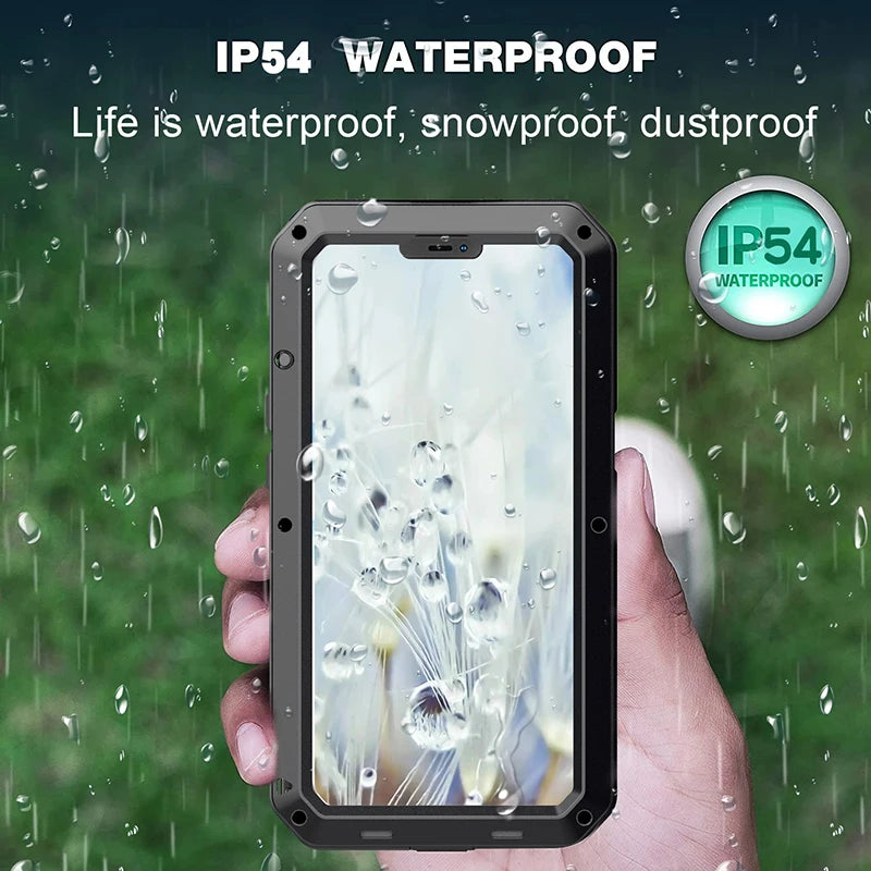 IP54 Waterproof Heavy Duty Metal Case For iPhone 17 Air 16 15 Pro Max 14 Plus 13 12 Mini 11 With Gorilla Glass Cover Fundas