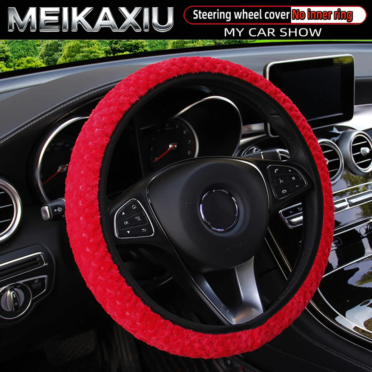 Women's Winter Plush Steering Wheel Cover Soft Elastic Short Fur Hand-Warming Car Accessory without Inner Ring