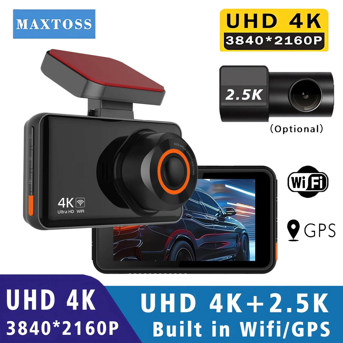4K+2.5K Car Dvr Support WIFI GPS Dash Cam Dual Lens Dashcam Rearview Camera UHD Night Vision 24H Parking Mini Video Recorder