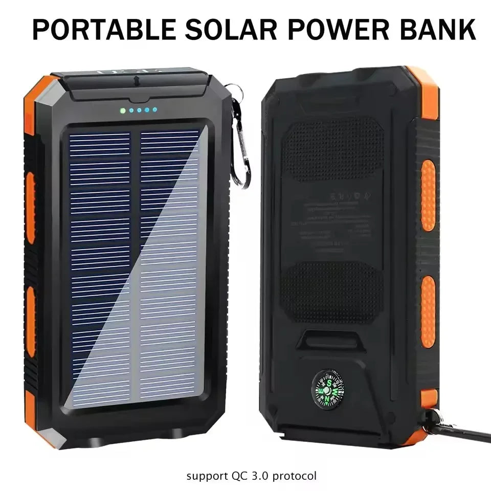 10000mAh Outdoor Solar Power Bank | Fast Charge Waterproof Shockproof Flashlight Compass In Stock Car Mobile World