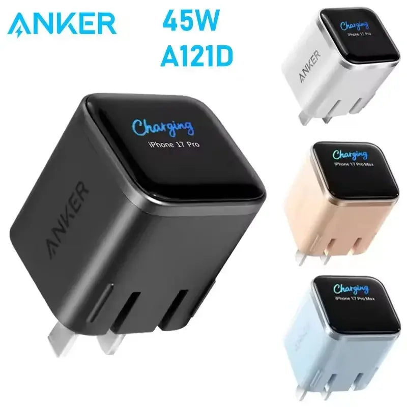 ANKER New Original A121D Nano Smart 45W Wall Charger Fast Charging Foldable USB C Phone Charger Screen Display for iPhone 17 Car Mobile World