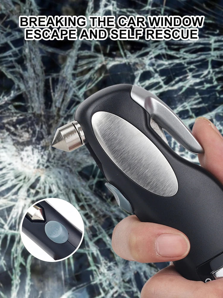 Digital tire pressure gauge, emergency lighting flashlight, car escape hammer, seat belt cutter, multi-functional self-rescue to CM World