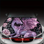 Romantic Purple Flower Dragon Car Hood Vinyl Wraps Sticker, PVC Waterproof Car Bonnet Decals, Self-Adhesive Scratch-Resistant St