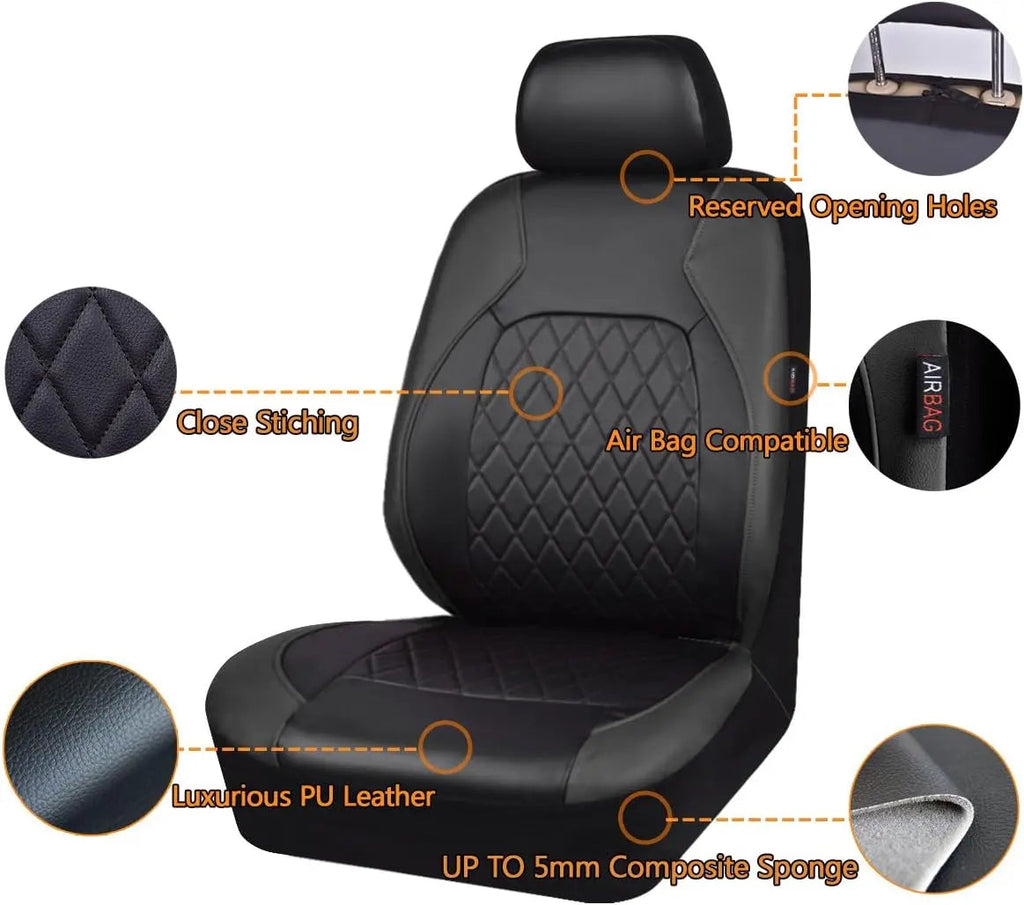 Premium Faux Leather Car Seat Covers Full Set, Airbag Compatible, Universal Fit for Cars Trucks SUVs CM World