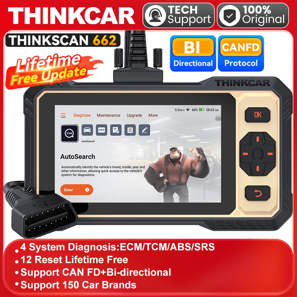THINKSCAN 662 OBD2 Scan Tool Support CAN FD, Bi-direction Actuation 4 System Diagnosis 12 Reset Car Scanner Lifetime Free Update Car Mobile World
