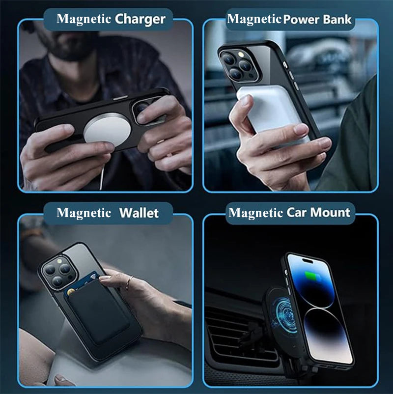 Clear Black Magnetic Case for iPhone 17 16 15 14 Pro Max Plus 13 12 Mini 11 with Screen Protector Lens Protector Mobile Cases Car Mobile World