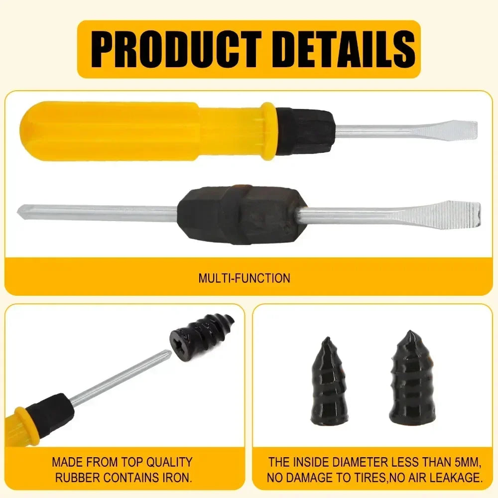 12-39PCS Universal Tubeless Tire Repair Kit - Emergency Puncture Tools W/Rubber T-Plugs for Car/Motorcycle On-Road Vacuum Seal