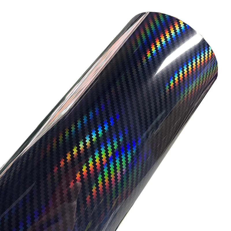 Premium Gloss Holographic Black Carbon Fiber Vinyl Wrap Film Bubble Free Air Release Car Wrap Vinyl Automotive DIY Decals