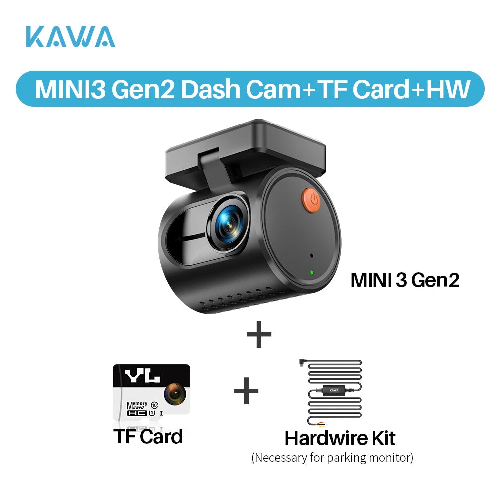 Dash cam KAWA MINI 3 Gen2 KAWA Car DVR AUTO Camera Video Recorder,2K WiFi&APP/Voice Control,Night Vision Upgrade Dashcam Car Mobile World