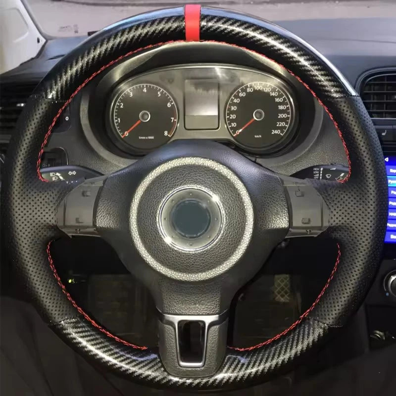 Car Steering Wheel Cover Braid Hand Sewing Anti-Slip Carbon Fiber Leather For Volkswagen Golf 6 Mk6 VW Polo Mk6 Car Accessories CM World