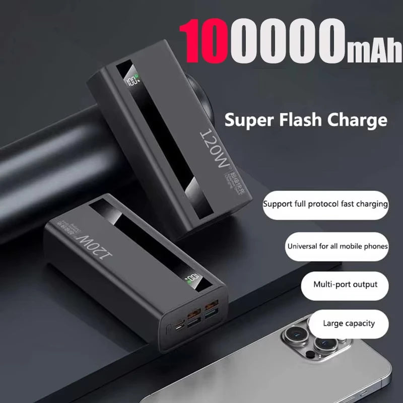 VIVO 1000000mAh Large Capacity Power Bank Digital Display 120W Fast Charging Outdoor Power Supply For Xiaomi Huawei iPhone 2026 Car Mobile World
