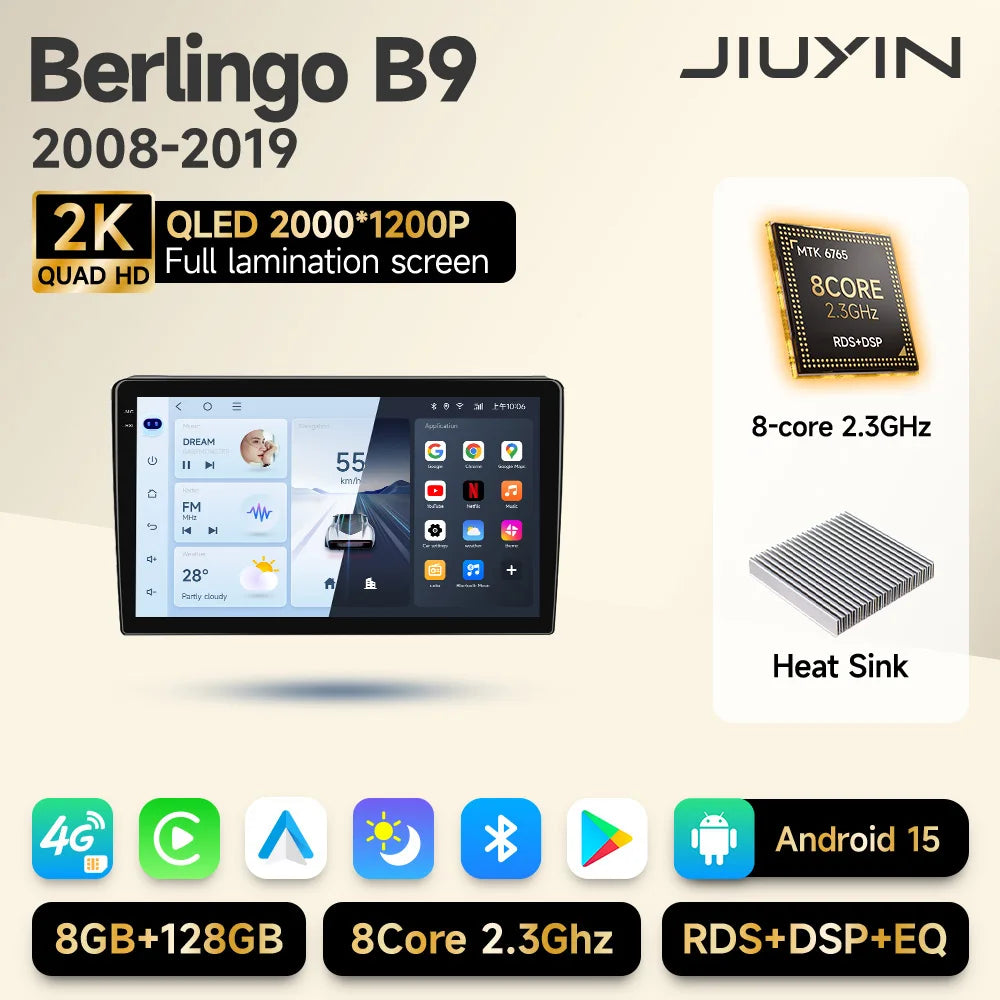 Car Radio 2 Din Stereo For Citroen Berlingo B9 Peugeot Partner 2008-2019 Android Auto Multimedia Player 4G WIFI Carplay GPS Navi CM World