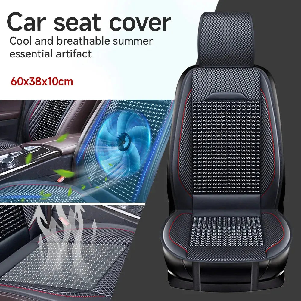 Universal Car Seat Covers Breathable Summer Cooling PU Leather Auto Front Seat Cushion Protector Beads Bamboo Seat Covers Car Mobile World