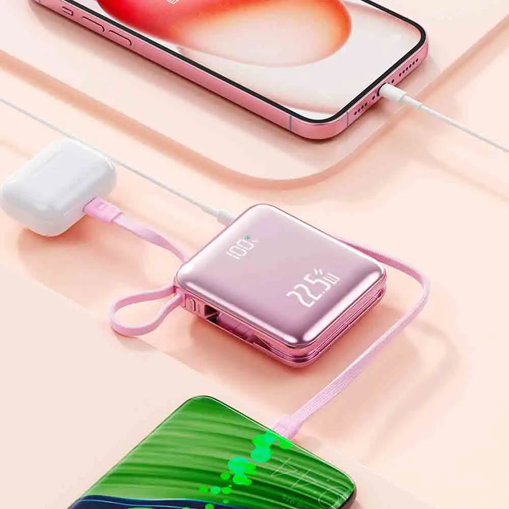 CCC Certificated Mini Cute Power Bank Built-in Cable 20000mAh 22.5W Fast Charging External Battery for IPhone Samsung Xiaomi