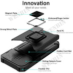 Case For iPhone 17 16 15 14 13 12 Pro Max Plus 8 7 Plus Mini Heavy Duty Protection With Sliding Camera Cover And Card Clip Cover Car Mobile World
